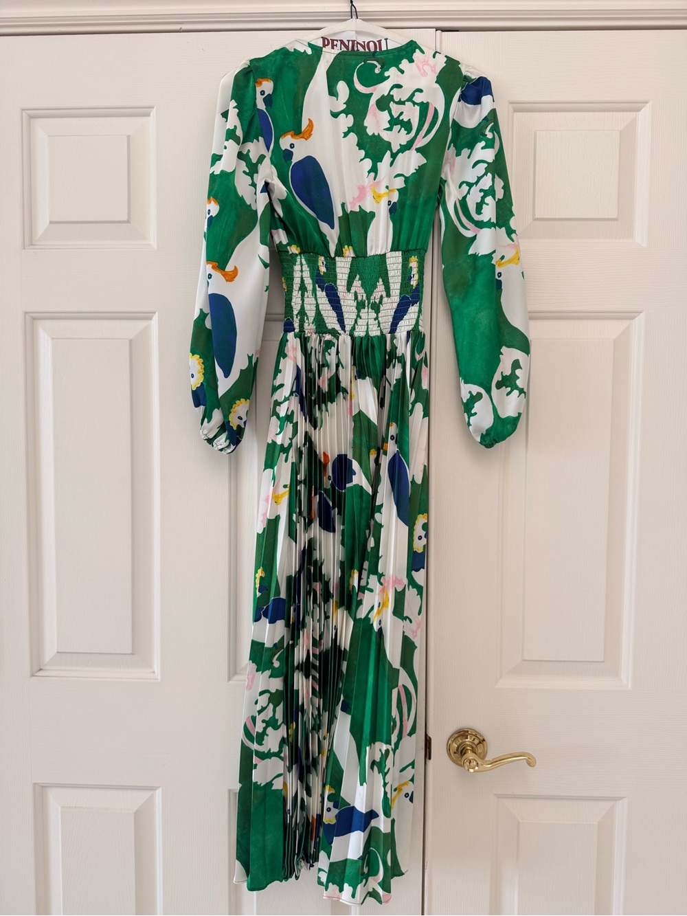 Traffic People Green, White & Blue V-Neck Long Sleeve Floral Pleated Dress - Picture 6 of 14